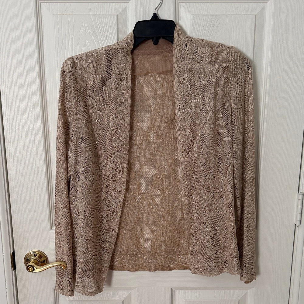 Vintage Lace Open Front Cardigan Jacket in Taupe large